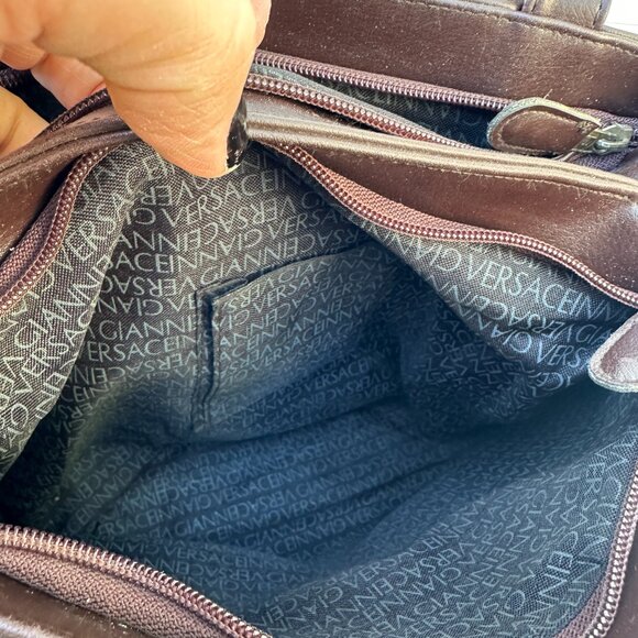 Vintage 90s Gianni Versace Bag Tote Purse Brown Gold Italy Medusa Logo - Picture 8 of 8